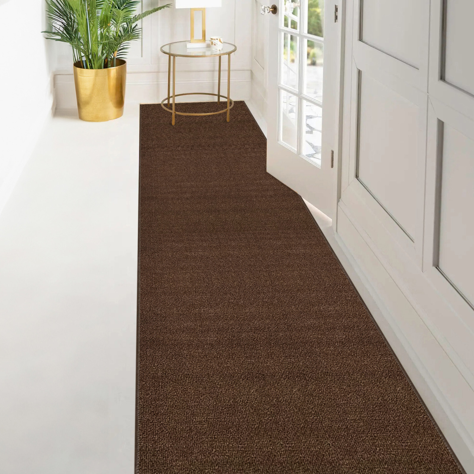 Custom Size SOLID BROWN Stair Hallway Runner Rug Non Slip Rubber Back