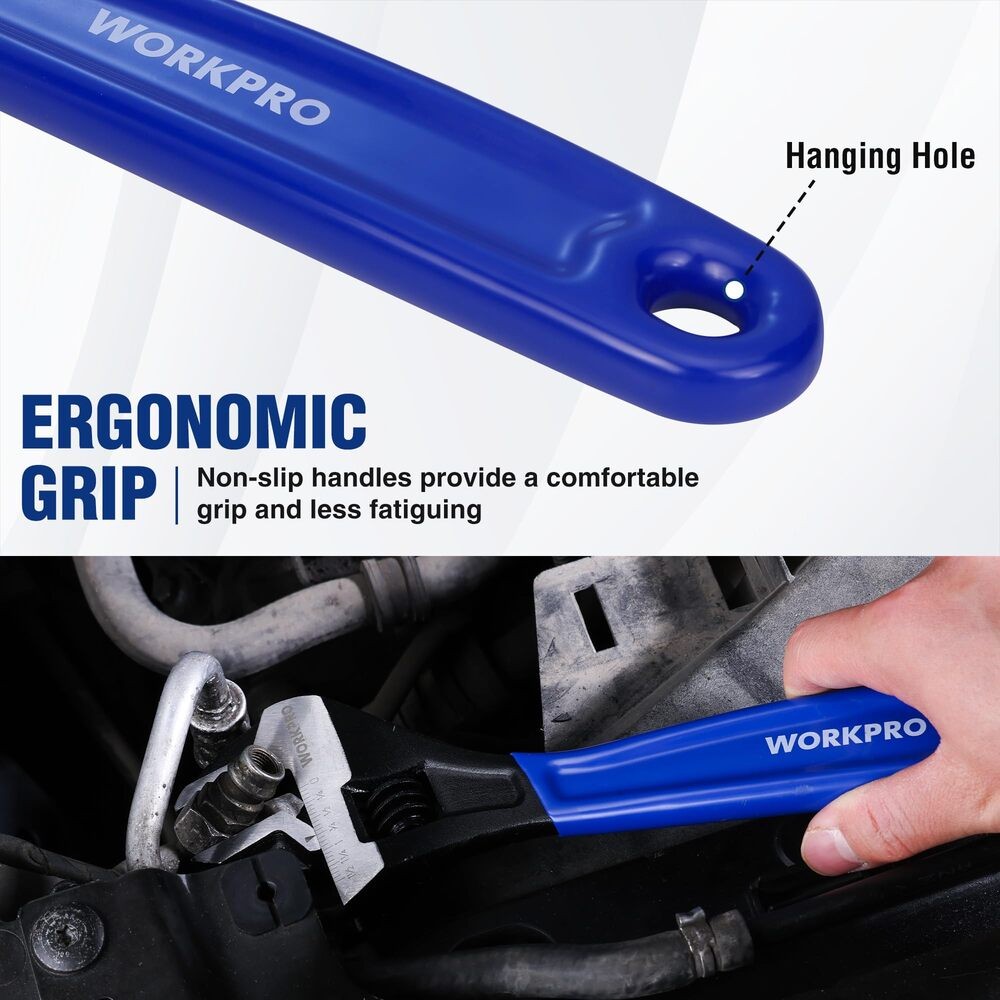 WORKPRO 5PCS Adjustable Wrench Set 4" 6" 8" 10" 12" Wide Jaw Metric & SAE Scales