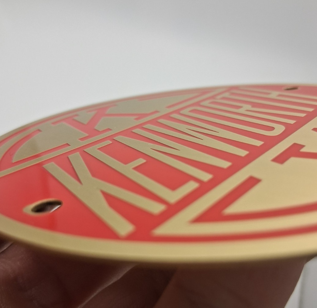 Vintage Kenworth KW Hood Emblem Badge 4" Brass Red Enamel W900 K100 1960s-70s