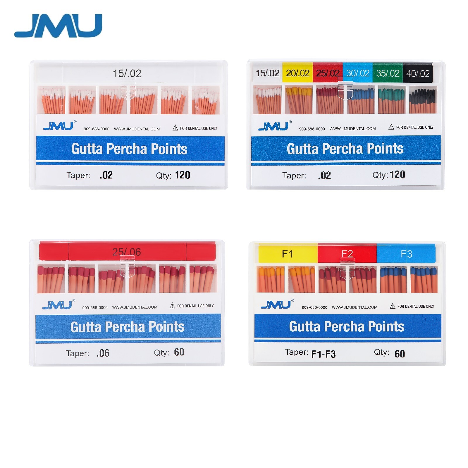 JMU Dental Endodontic Gutta Percha Points Taper Size .02/.04/.06 #F1-F3 Assorted