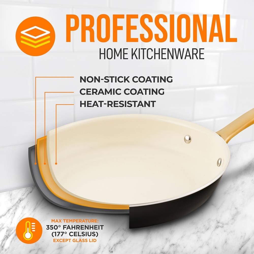 Nutrichef 12'' Large Fry Pan-Non-stick Pan & Silicone Handle, Interior Non-stick