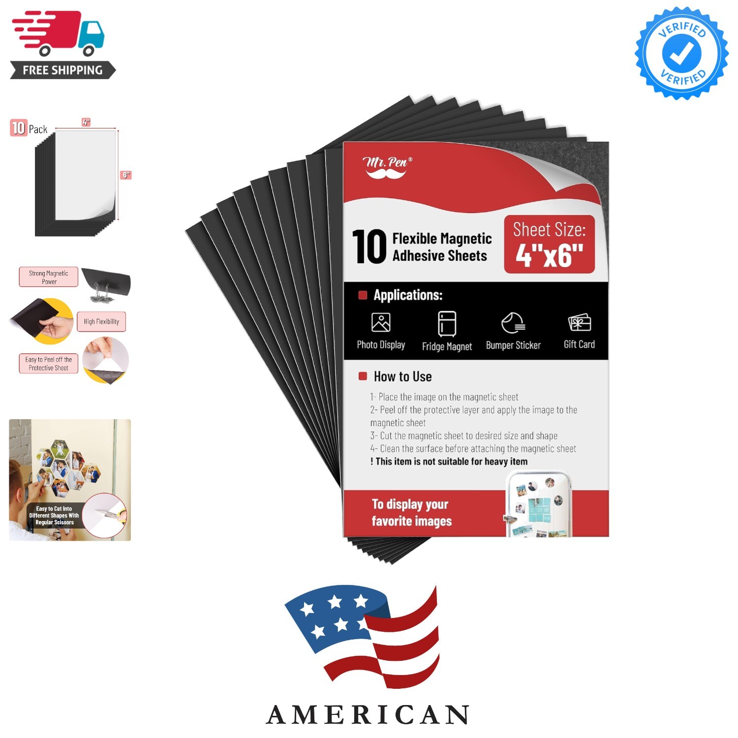 Magnetic Adhesive Sheets, 4" X 6" 10 Pack Cuttable Magnets Flexible Magnet Sheet