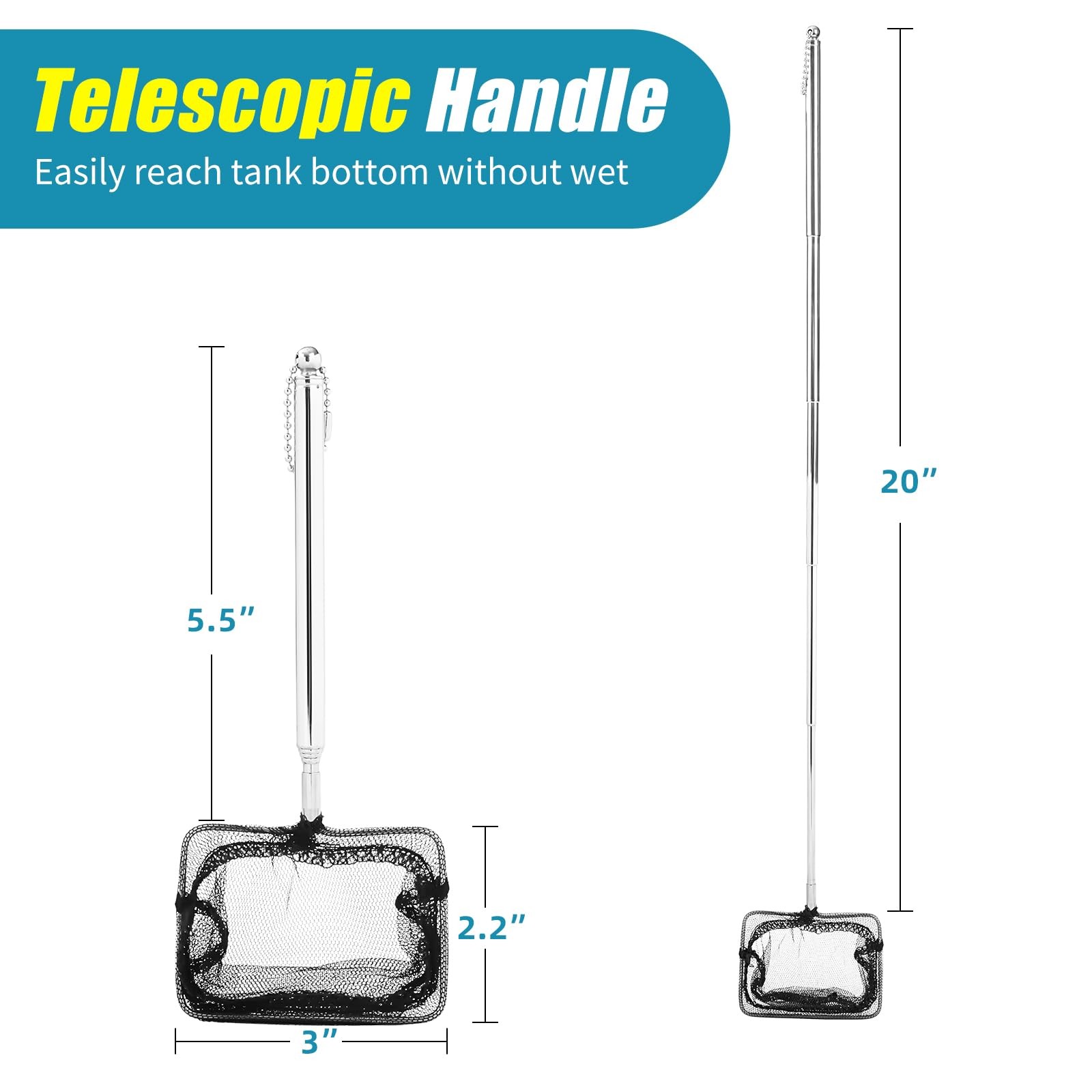 AQUANEAT Aquarium Net with Extendable Long Handle, Adjustable Wastes Skimming...