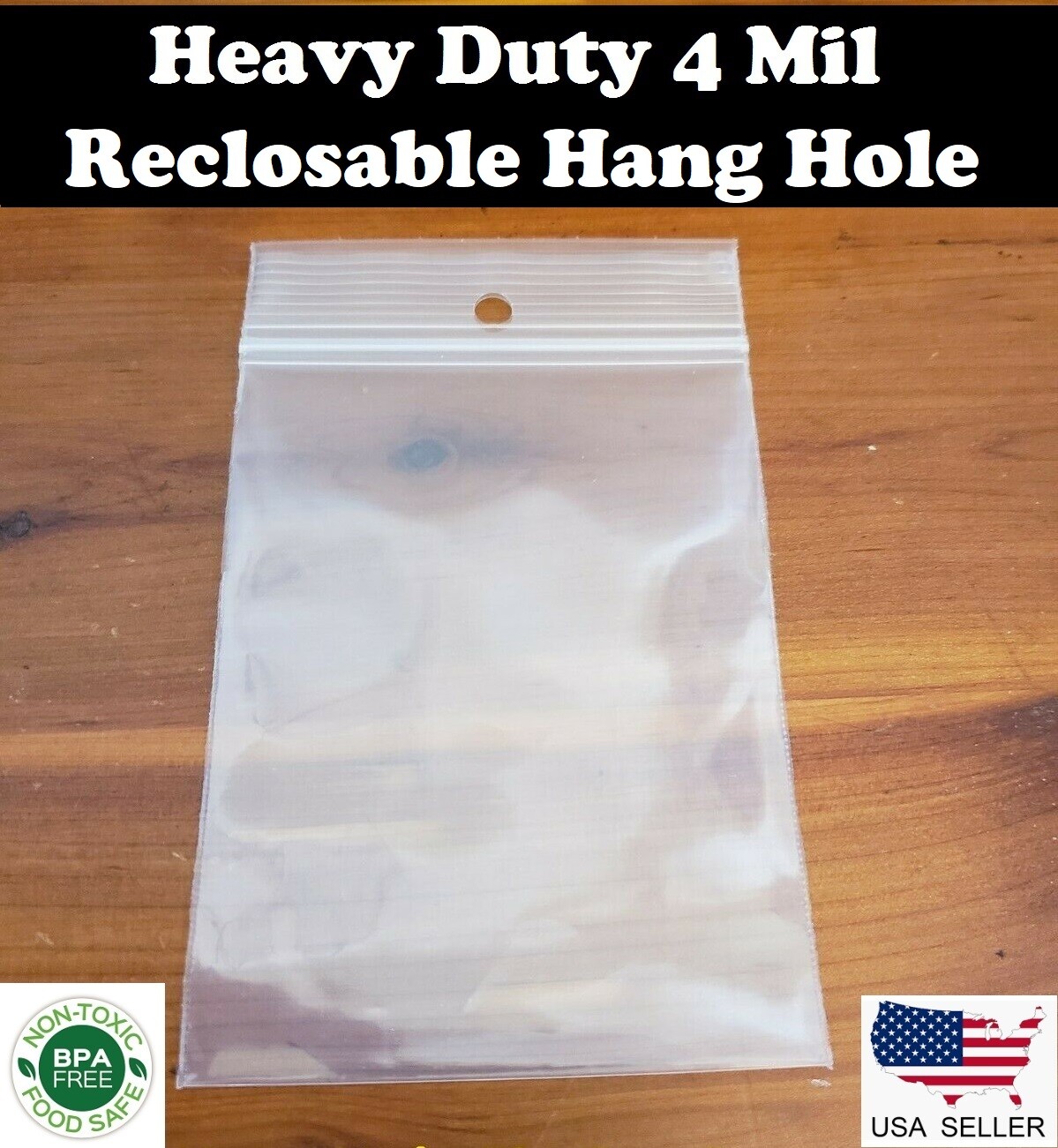 Clear 4mil Hanghole Plastic Zip Seal Bags Hang Hole Reclosable Top Lock Baggies