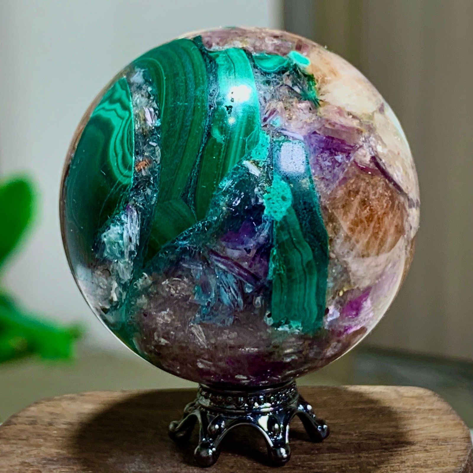 94G Newly discovered rare malachite purple mica symbiotic sphere restoration