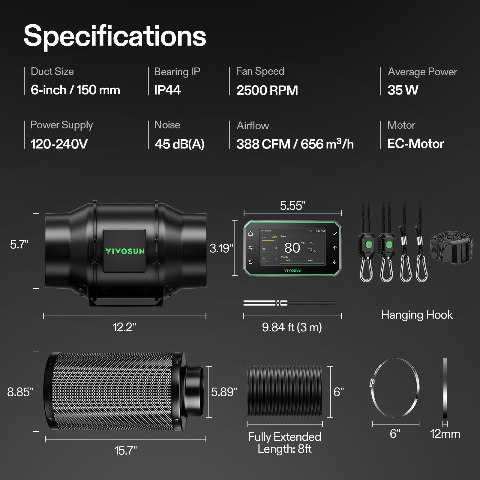 VIVOSUN 4x4ft Smart E42A+ Grow Tent Kit 400W LED Grow Light G6 Ventilation Kit