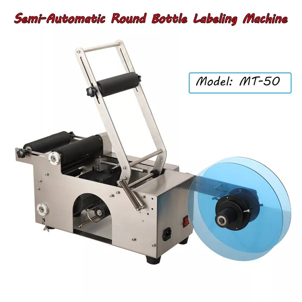 Semi-Automatic Round Bottle Labeling Machine, φ0.6-4.7" Adjustable Labeler