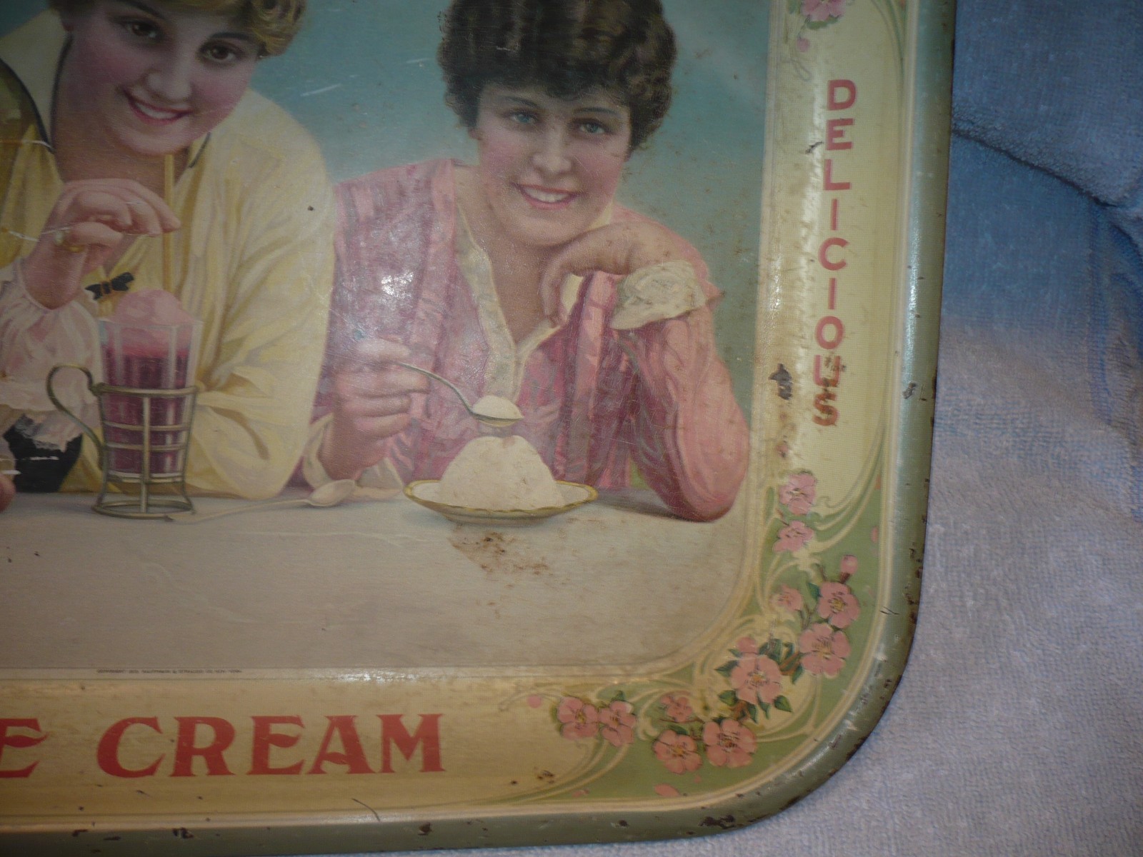 ca. 1915 hanfords Ice Cream metal tray made by kaufmann and strauss co. new york