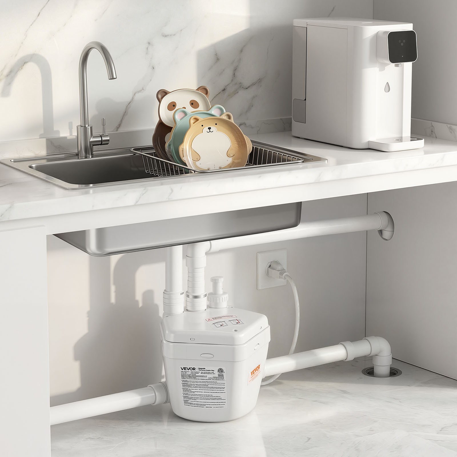 VEVOR Utility Sink Pump 1 HP 2200 GPH Under Sink Pump 36 ft with 3 Water Inlets