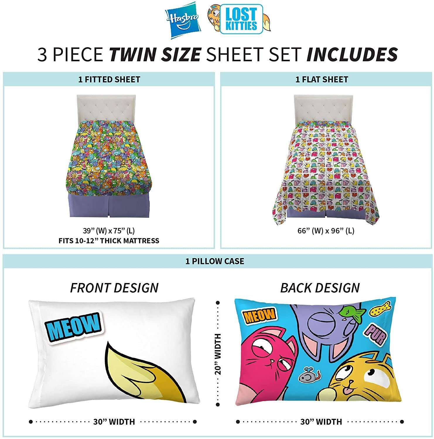 Franco Kids Hasbro Lost Kitties Twin Sheet Set