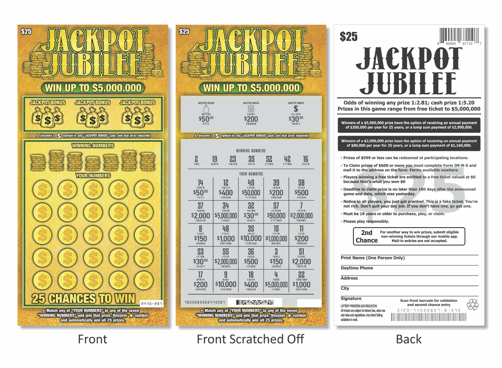 Prank Gag Fake Joke Lottery Tickets Lotto Scratch Off Cards 8 Tickets 4 of Each