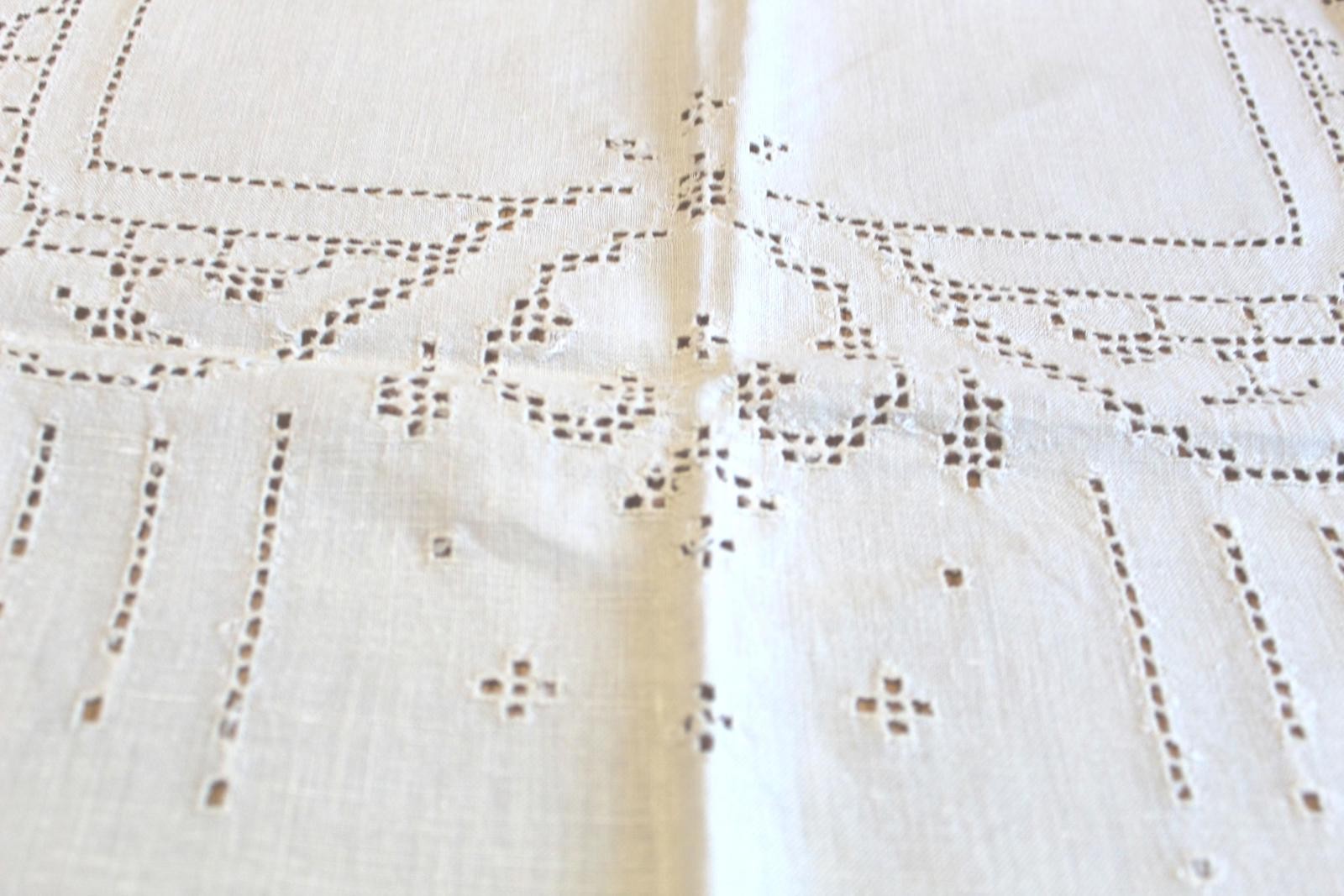 Irish Linen Tablecloth White Hand Work Cutwork