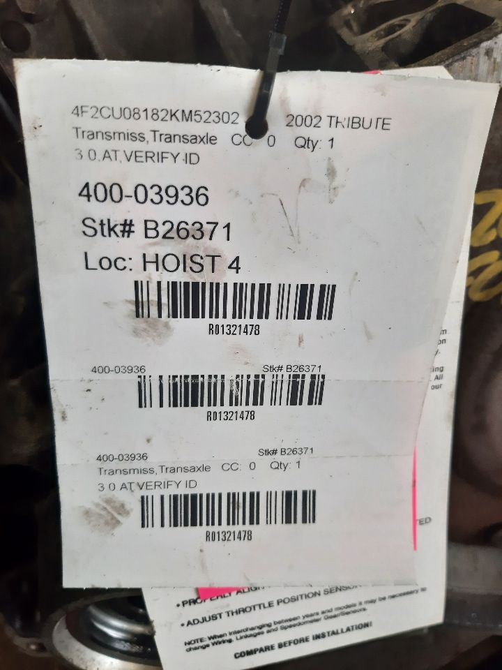 Automatic Transmission 3.0L 4WD 4X4 From 11/19/01 Fits 2002 TRIBUTE 1321478