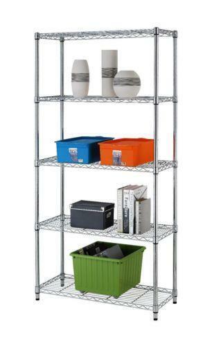 5-Tier Metal Wire Rack Free Standing Shelving Unit Adjustable Heavy Duty Storage