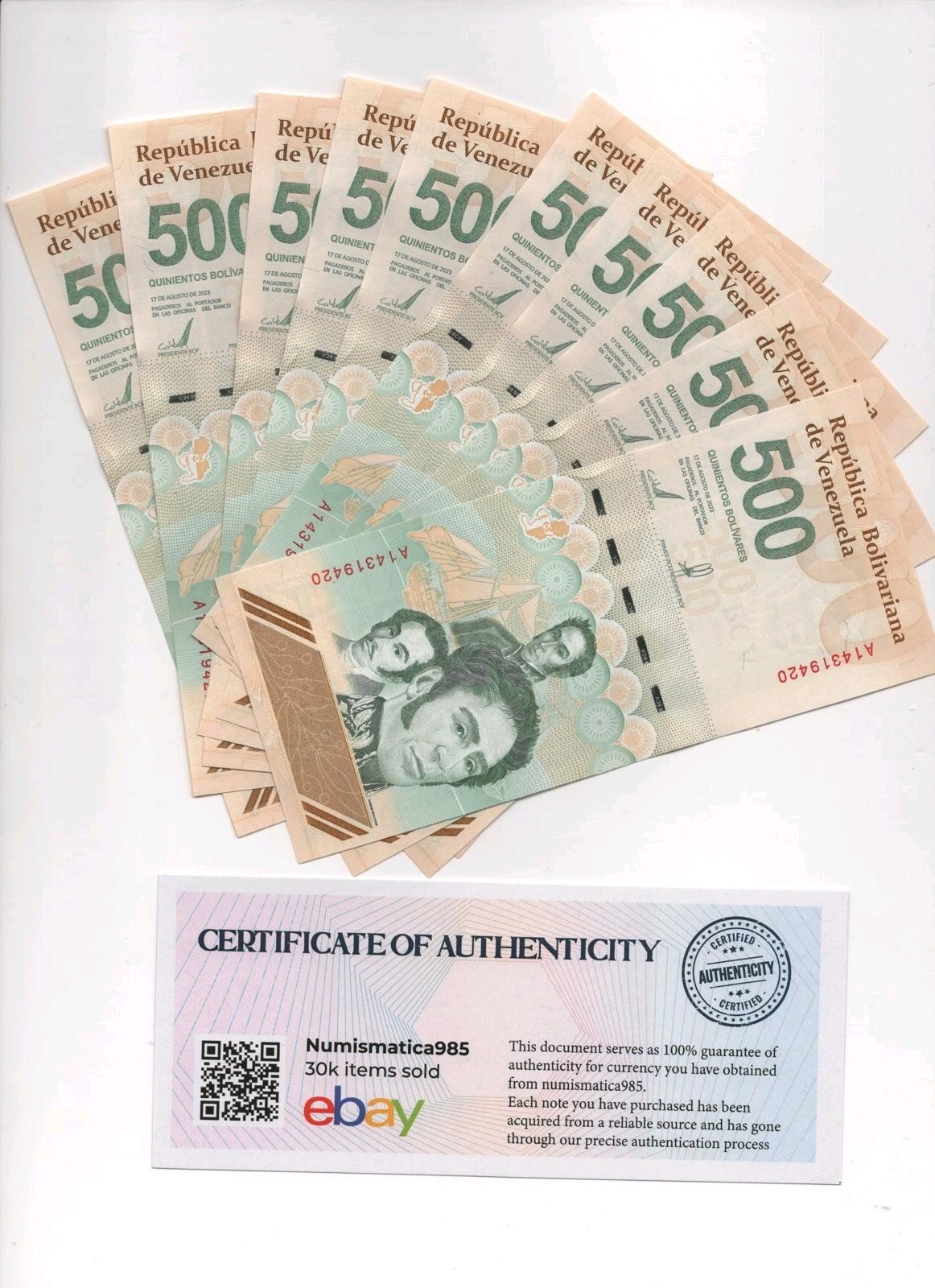 Venezuela 500 Digitales qty 5, 2023 NEW  500 Million bolivar SERIES W/COA-