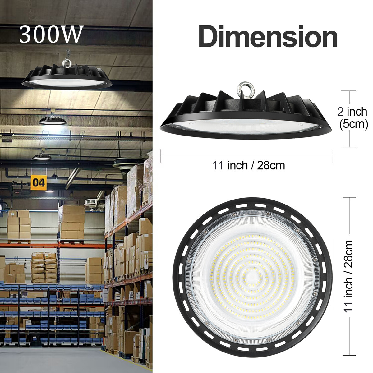 2 Pack 300W UFO Led High Bay Light Commercial Industrial Warehouse Light 90-277V