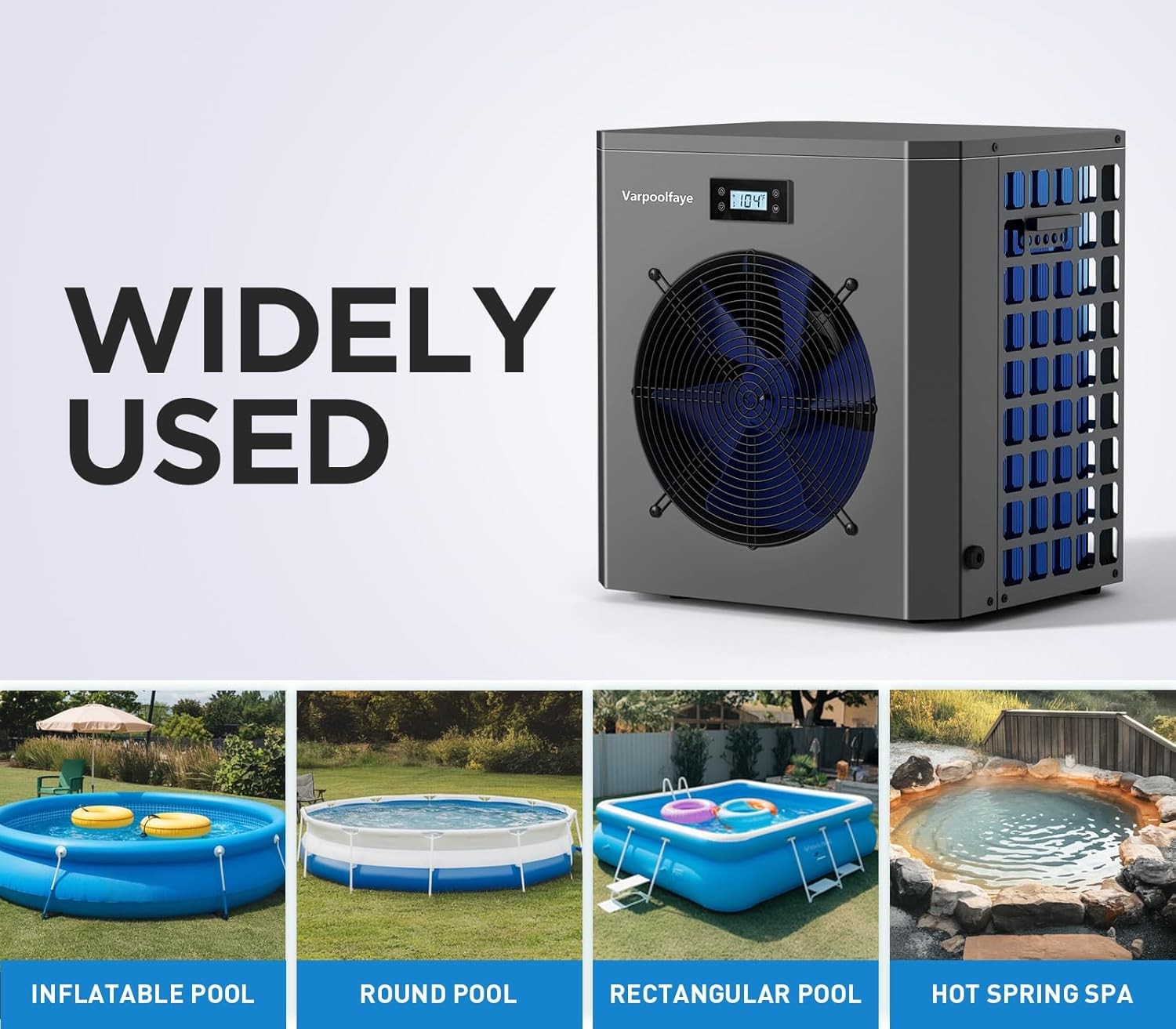 Varpoolfaye 16,000BTU Swimming Pool Heat Pump Above Ground Pool 5000 Gallon 120V