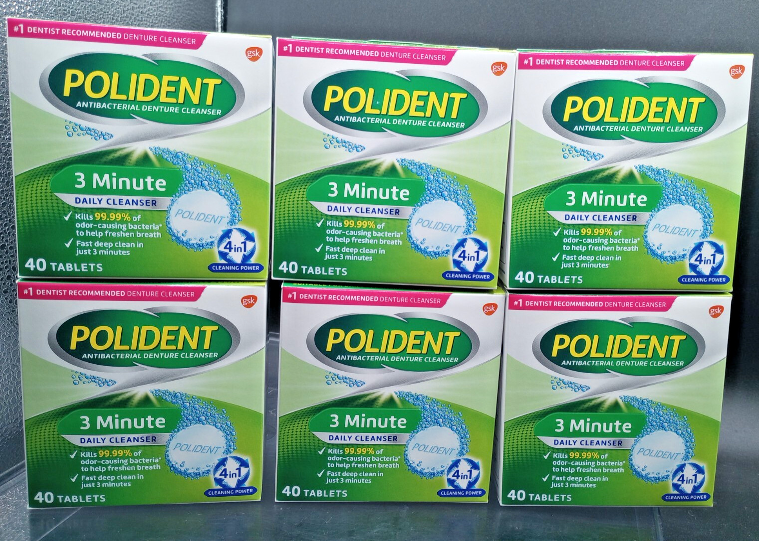 (LOT OF 6) Polident 3 Minute Denture Cleanser - 240 Total Tabs- EXP 03/26