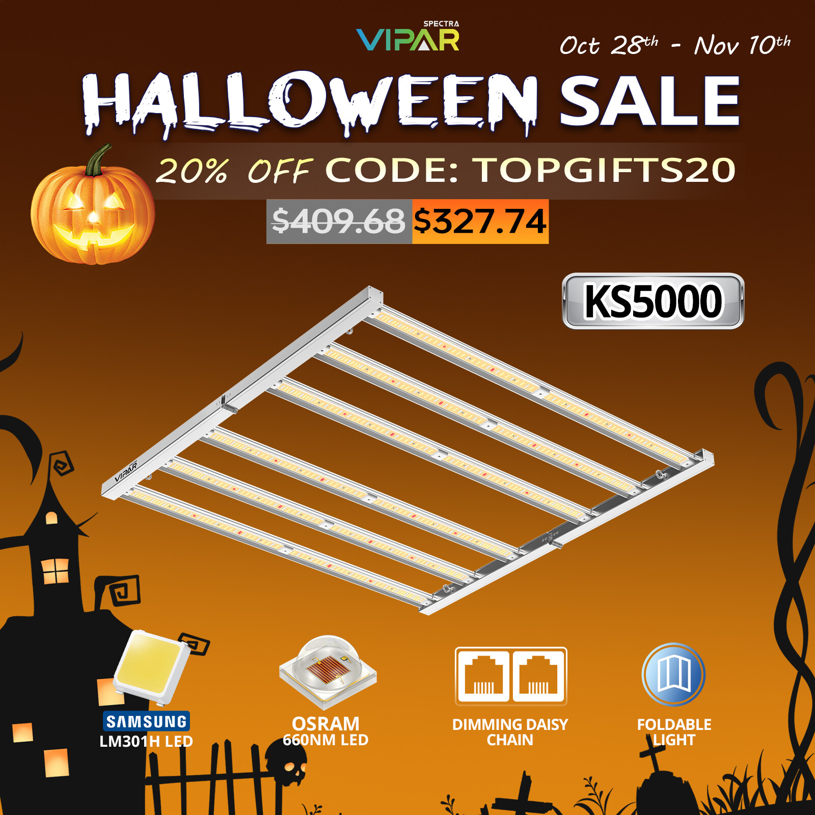 VIPARSPECTRA KS5000 LED Grow Light Bars Full Spectrum Indoor Plants Veg Flower