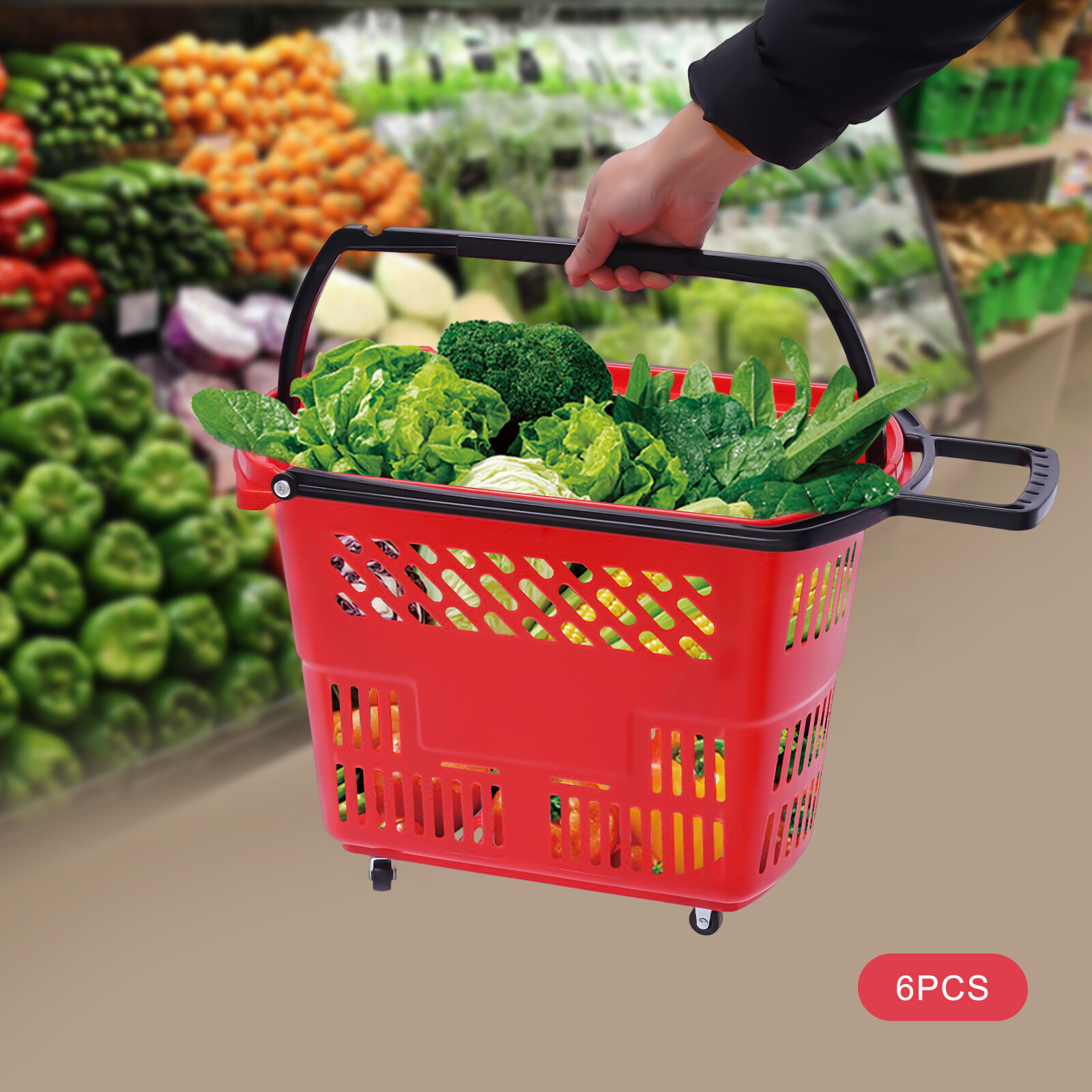 Trolley Rolling Shopping Baskets 6 pcs Plastic 35L with Handles Shopping Carts