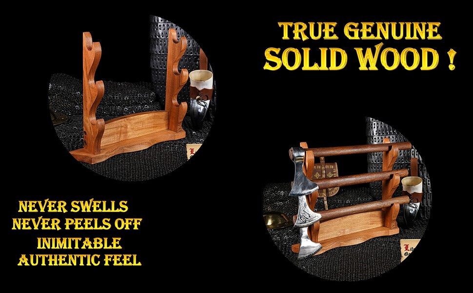Katana Stand Sword Axe Display Wooden Holder Medieval 3 Tier Table Top Natural
