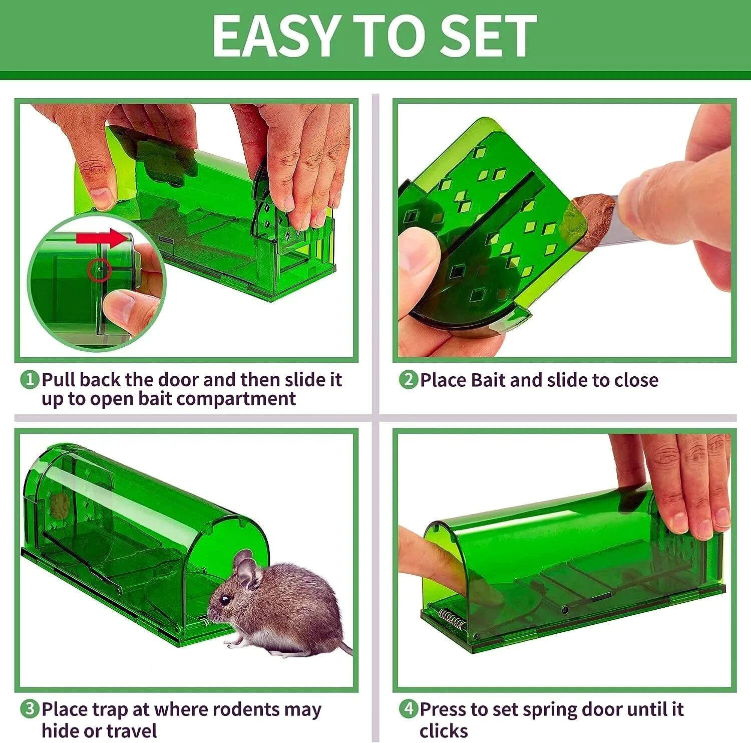 1, 2,4, 6-Humane Mouse Traps Live Catch & Release No Kill Rat Mice Trap Reusable