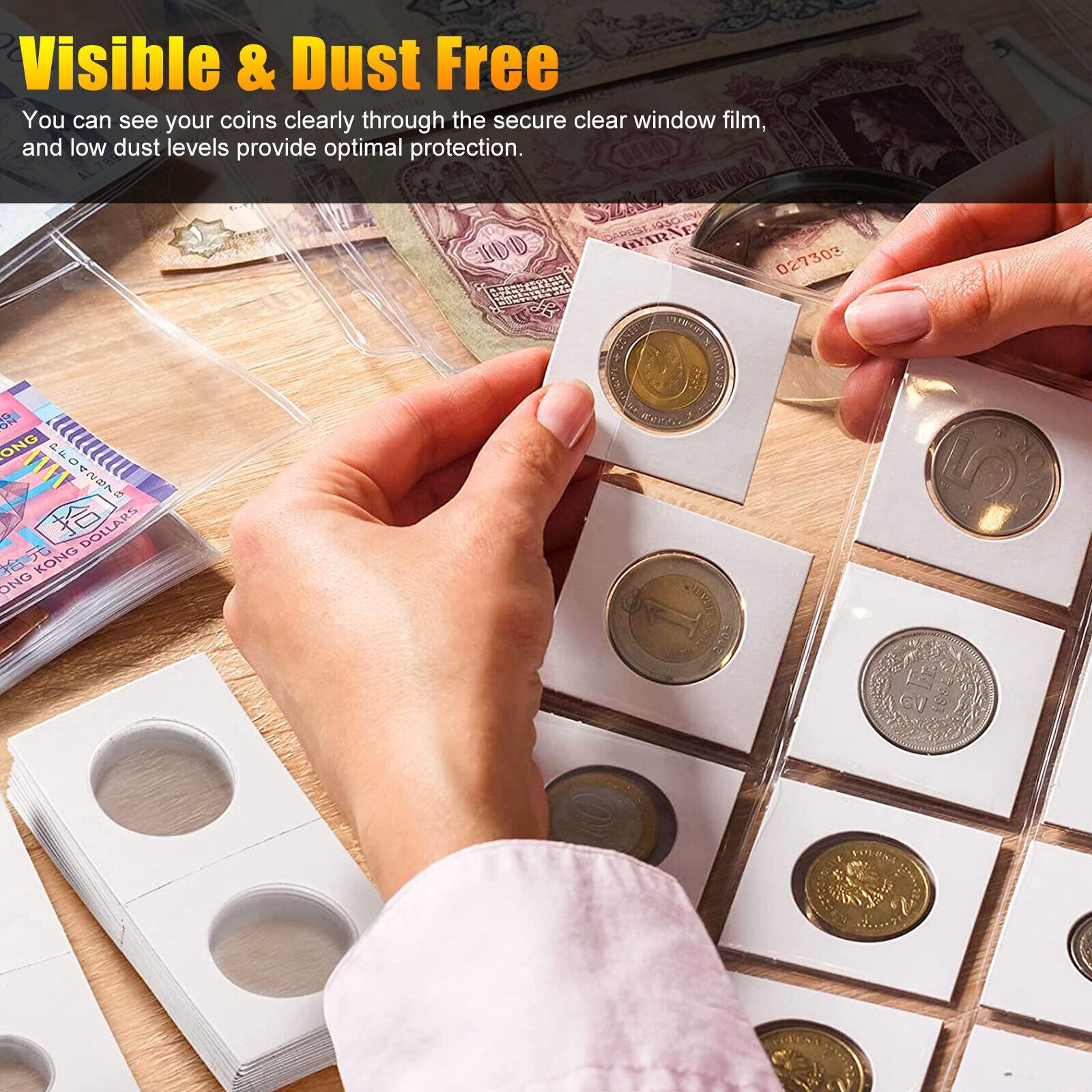 200PCS/Set Assorted Coin Holders 2X2 Cardboard Mylar Flips Include 4 Sizes