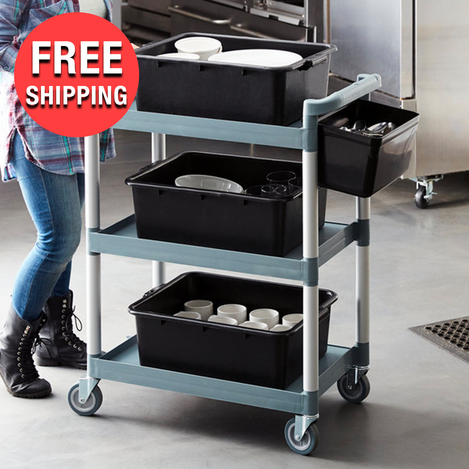 Heavy Duty Utility Commercial Restaurant 3 Shelf Bus Push Cart 32" x 16" x 38"