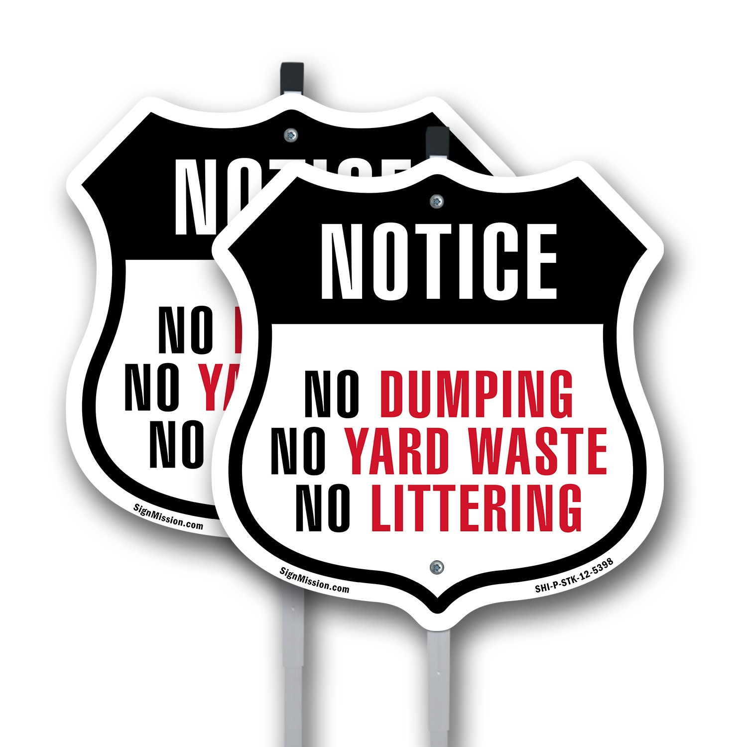 Notice No Dumping No Yard Waste No Shield Shaped Sign With Stake