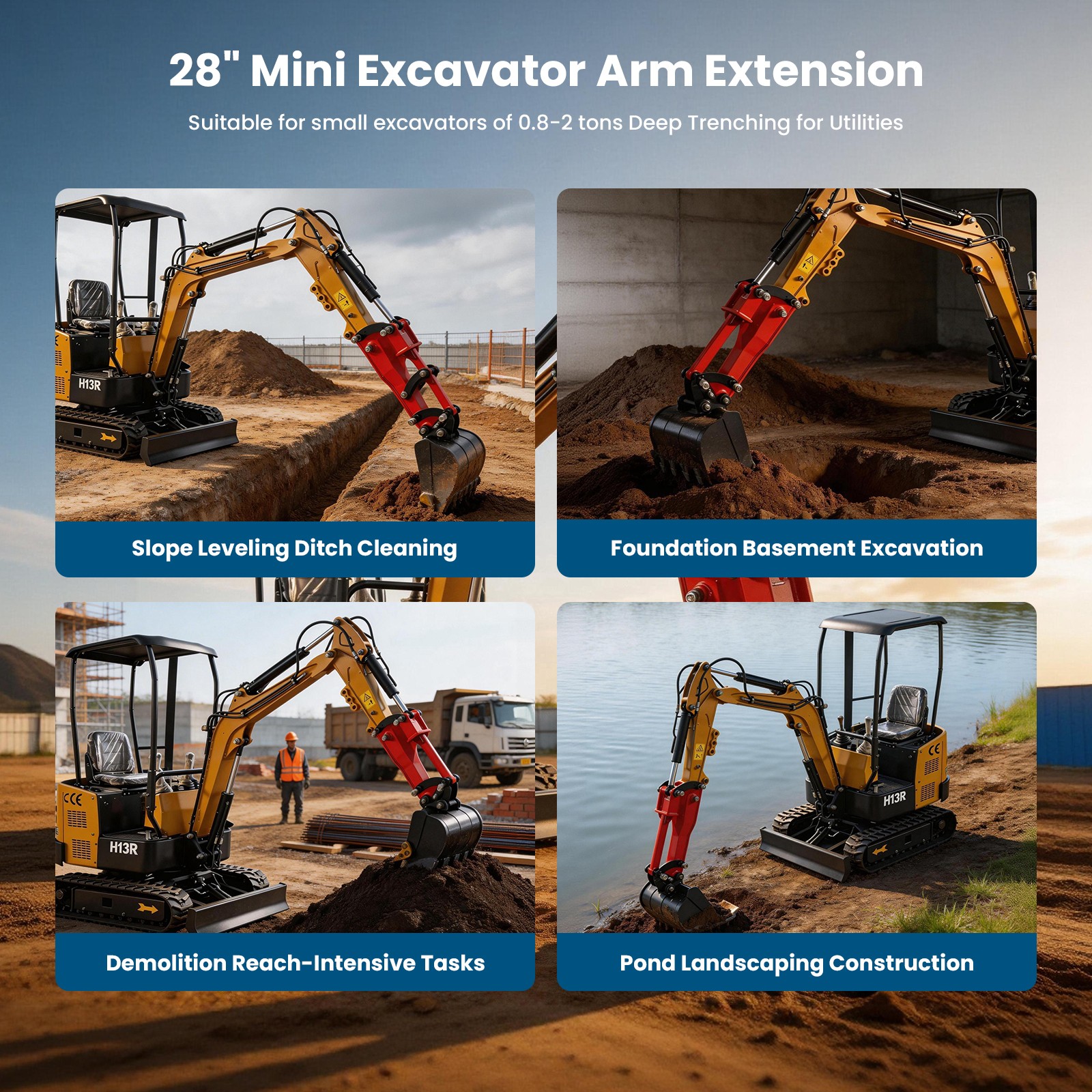 28in Excavator arm extension kit for mini excavators weighing between 0.8-1.8ton