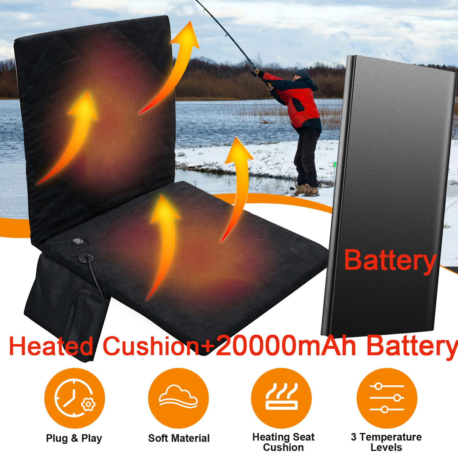 Car Heated Seat Cushion with 20000mAh Battery Pack Heating Pad Winter Heat Mat