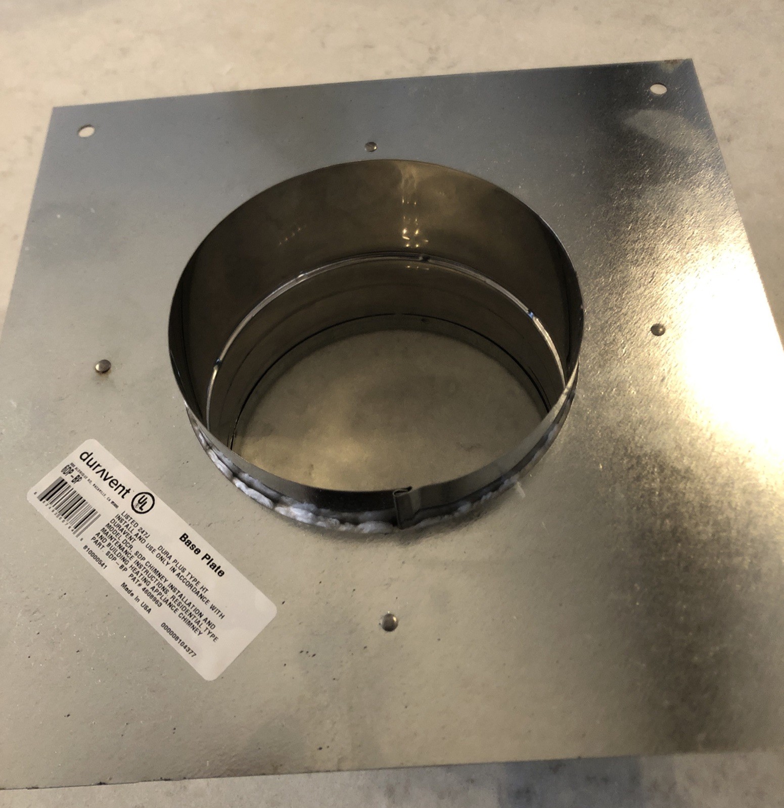Duravent Chimney Pipe Galvanized Steel Base Plate 6DP-BP