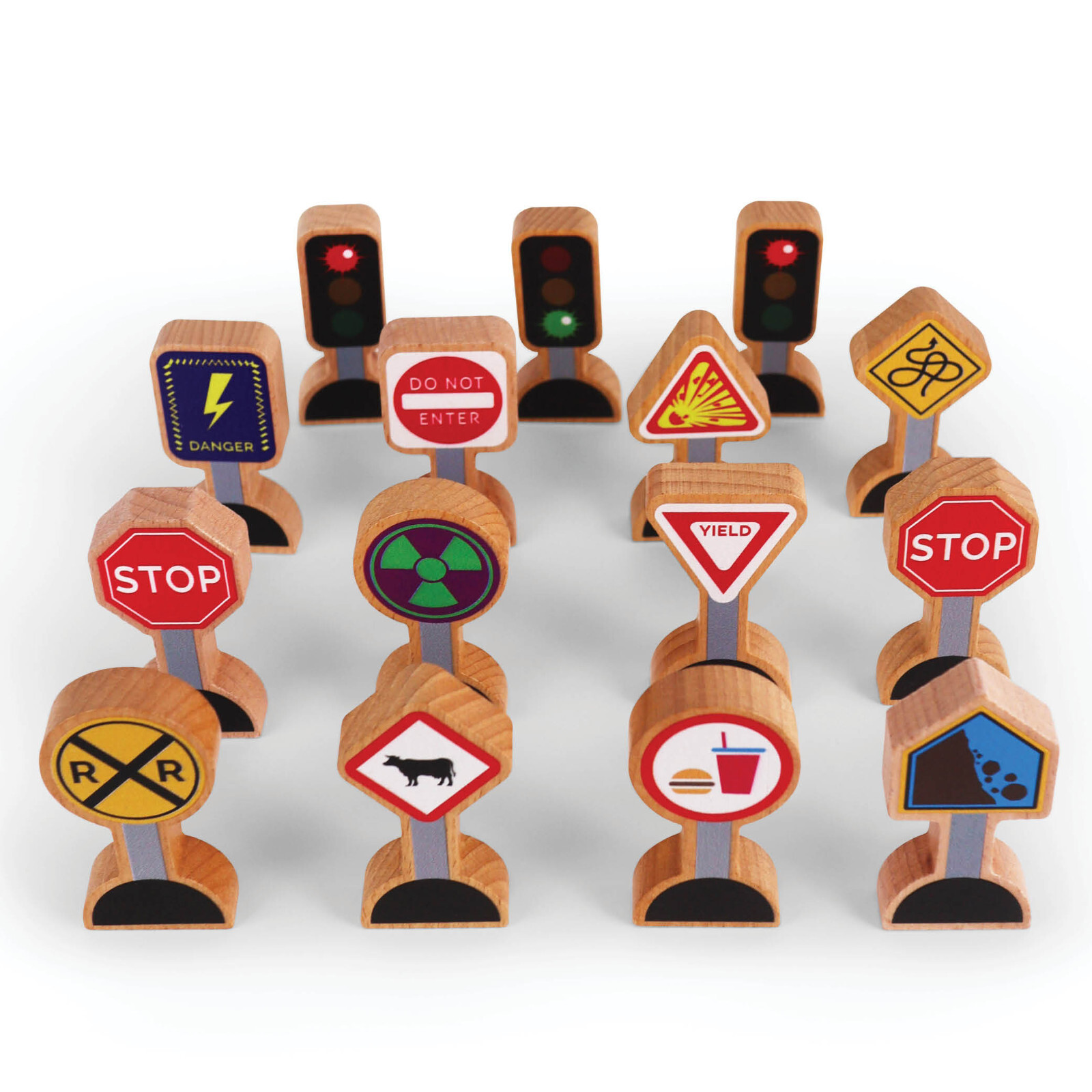 15 Pieces - Wooden Traffic Signs For Kids - Zany Trains Street Signs For Trains