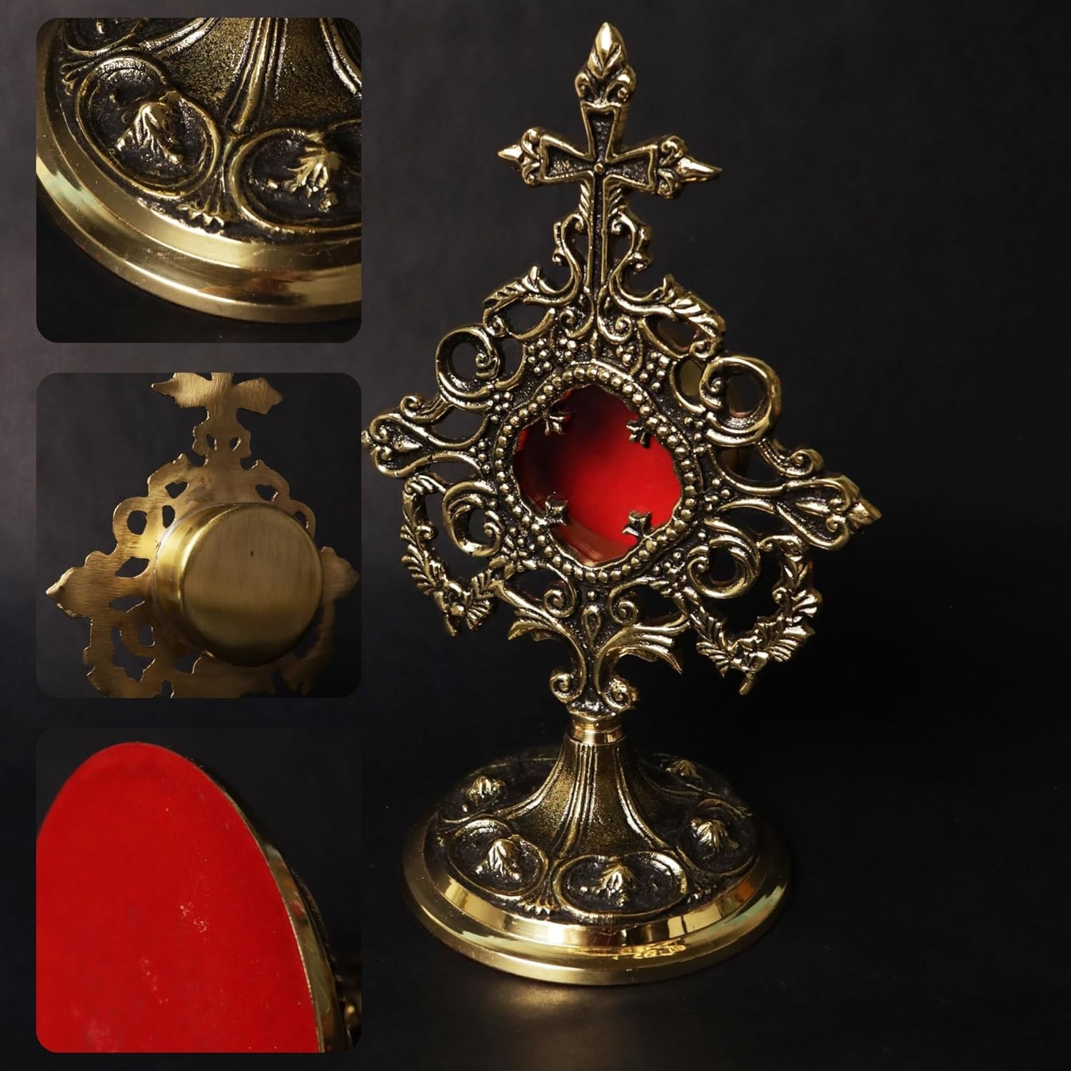 Antique Polished Solid Brass Monstrance, Catholic Reliquary, 9.5 Inches