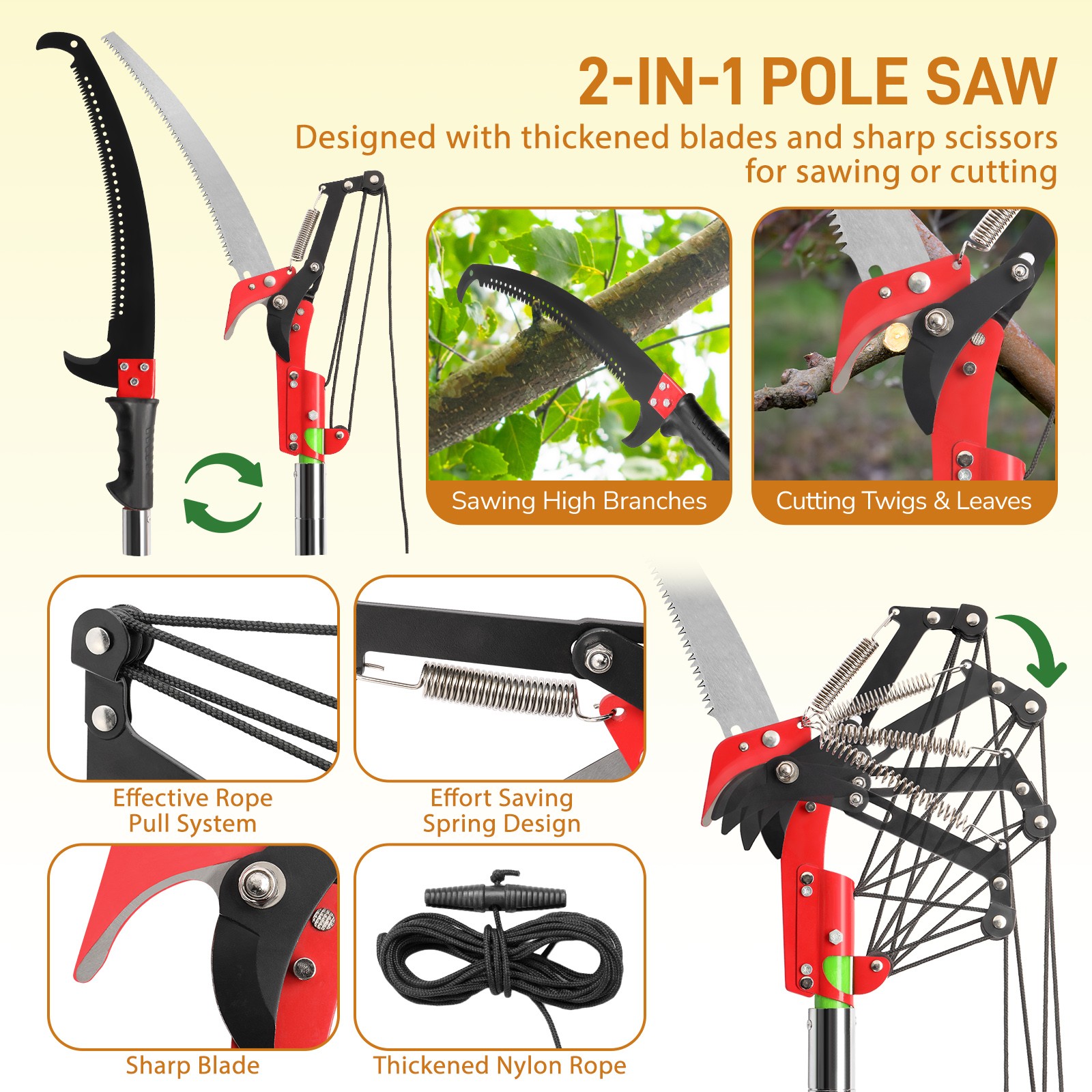 Tree Pruner Pole 30 ft. Saw Branch Limb Pruning Cutter Trimmer Extendable Shaft