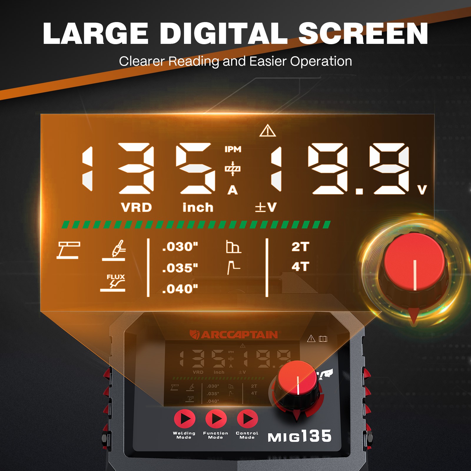 ARCCAPTAIN 135A MIG Welder Large LED Display Welder Flux Core MIG Lift TIG Stick