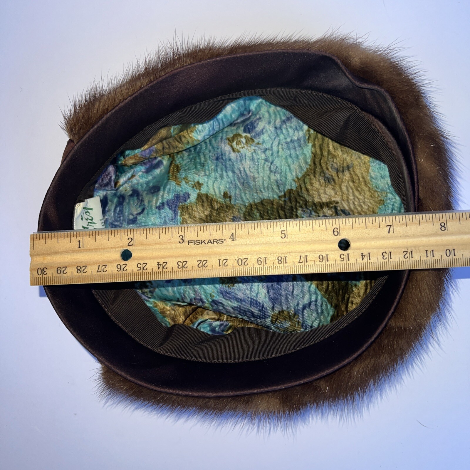 Vintage 1950s Cedar Crest Original Brown Mink Satin Pillbox Shaped Hat EUC