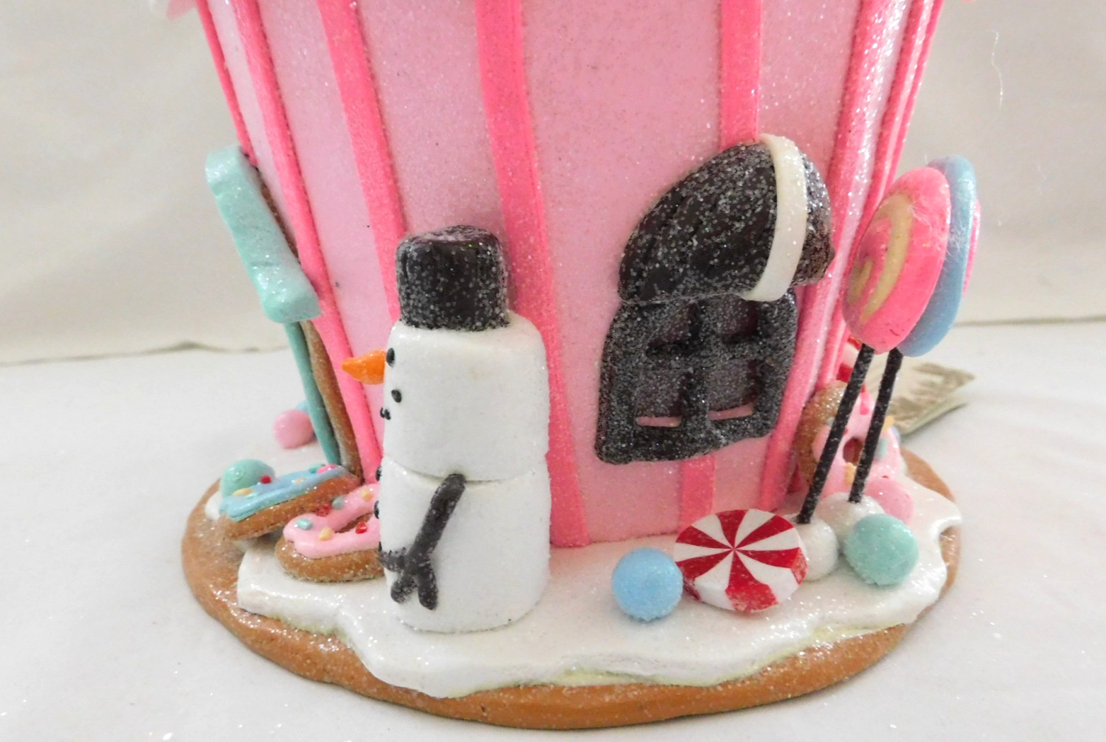 New 2025 Trimsetter Gingerbread Light Up LED "Round Pink House" 9.5"T x 7.5"