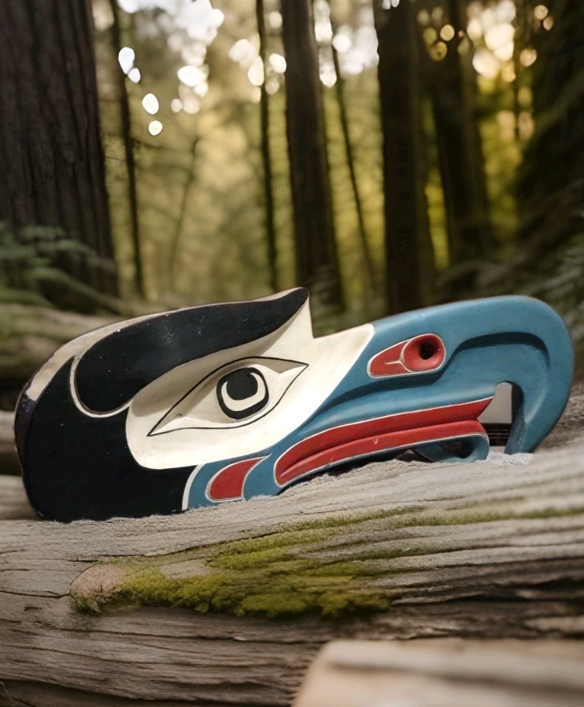 Northwest Coast Mask Kwakiutl Hamatsa Crooked Beak Red Cedar Wood Carving