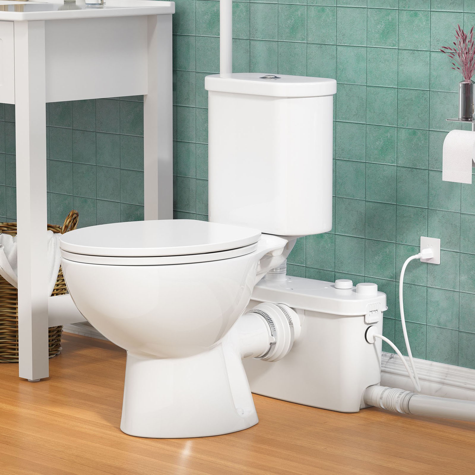 Macerating Toilet System with 500W Pump Upflush Dual Flush Toilet for Basement