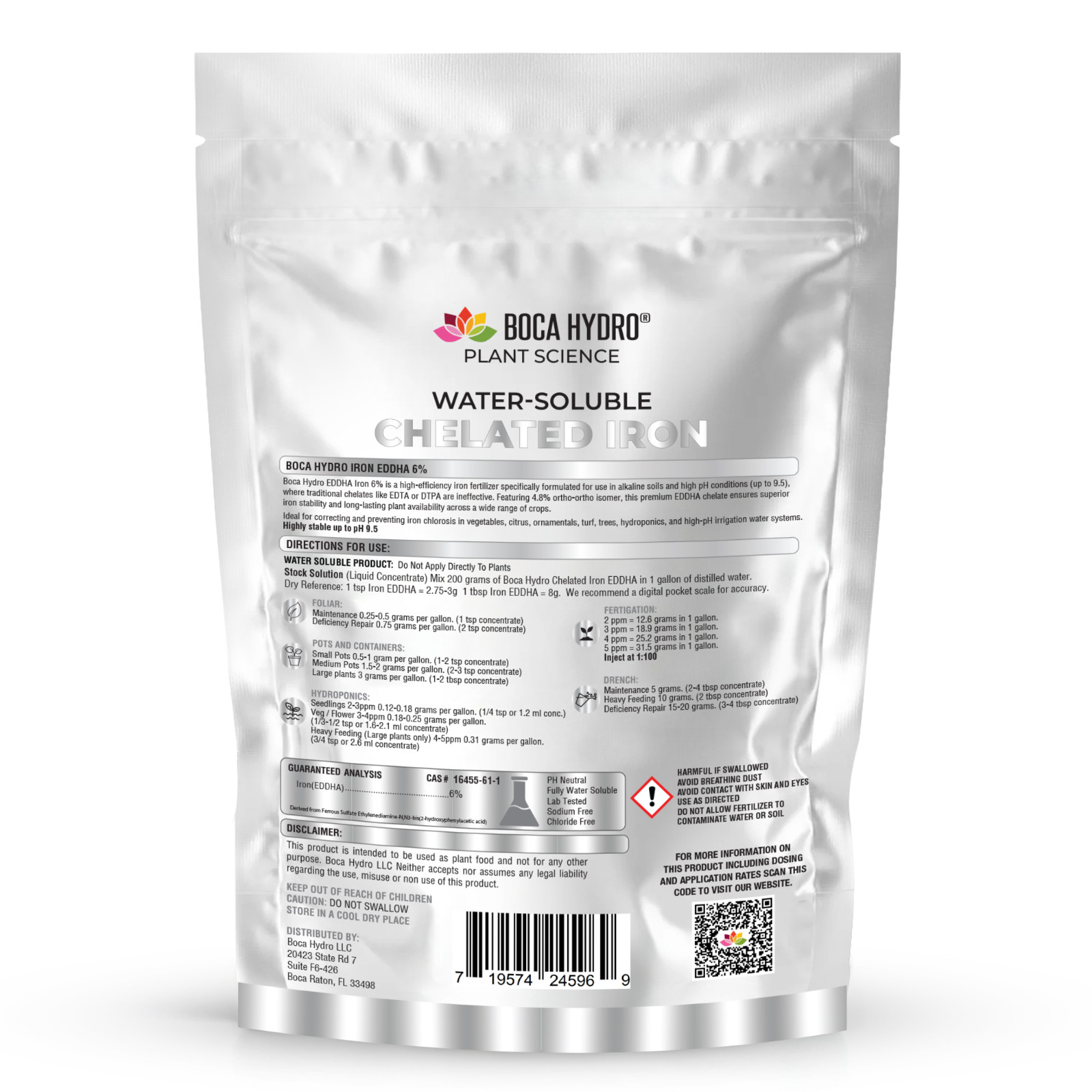 Boca Hydro Iron EDDHA for Aquaponics Citrus and Fruit Trees Wide ph Range 4.5-10