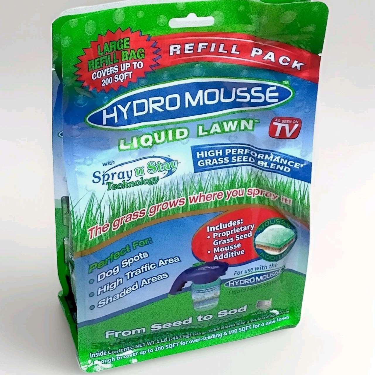 Hydro Mousse - Liquid Lawn Refill Pack 1lb Bag Covers 200 Square Feet Grass Seed