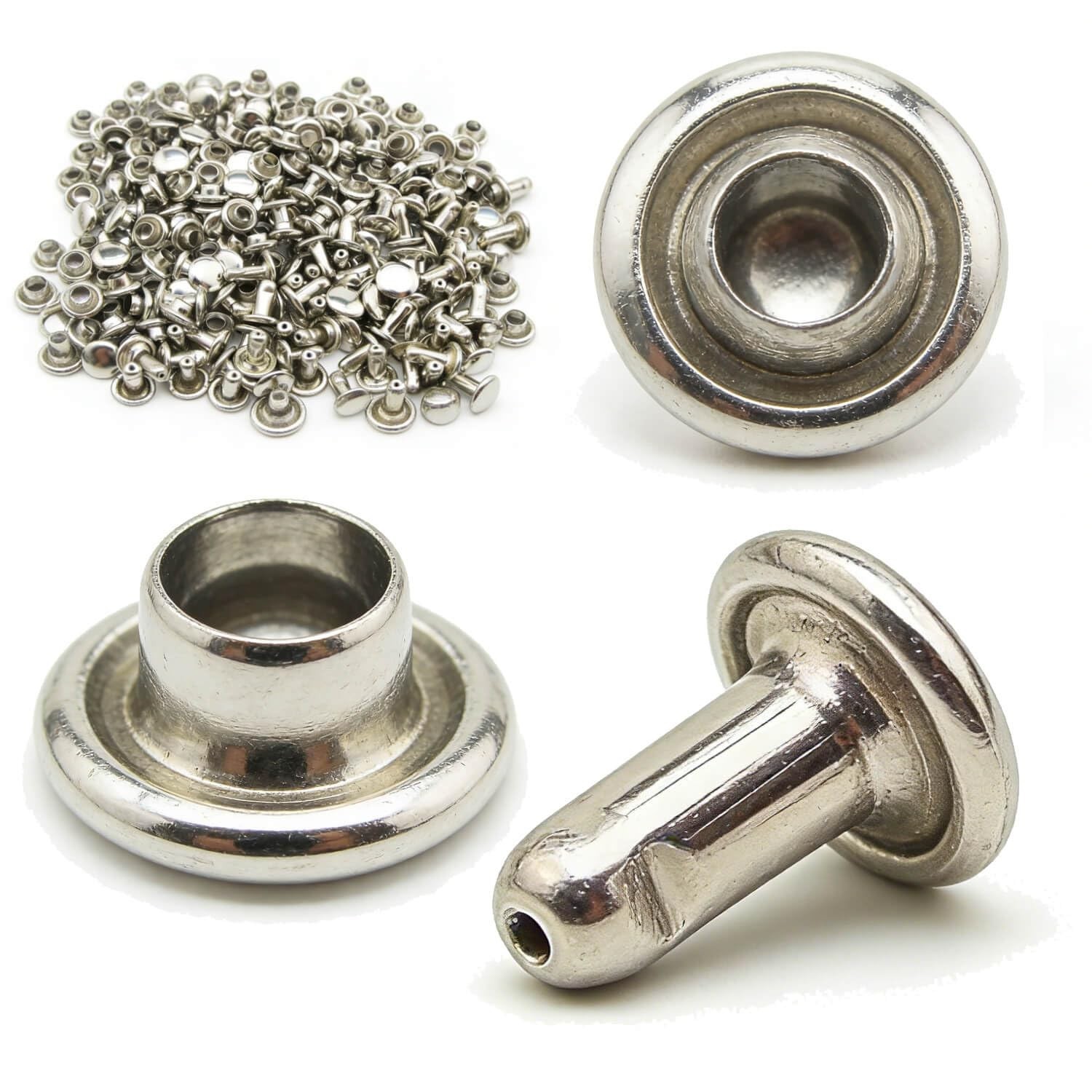 Silvery Double Cap Rivets Plane Cap 8mm and Post 6mm Pack of 200 Sets