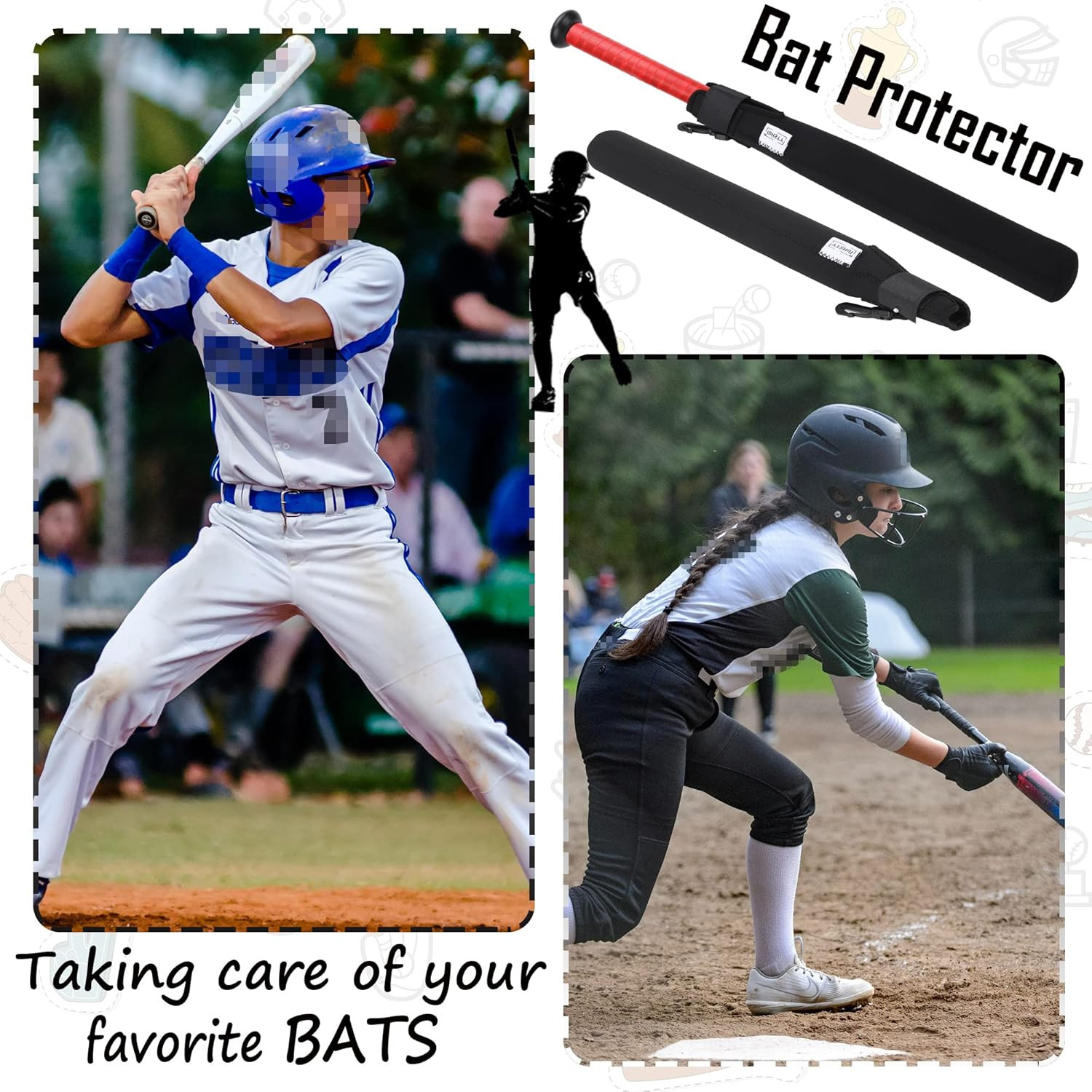 Bat Protector Sleeve for Baseball & Softball, Bat Warmer & Cover with Hook