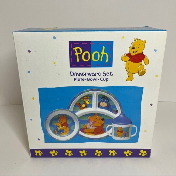 Vintage NEW Winnie the Pooh 3pc Zak Designs Plate Bowl Cup Dinnerware Set