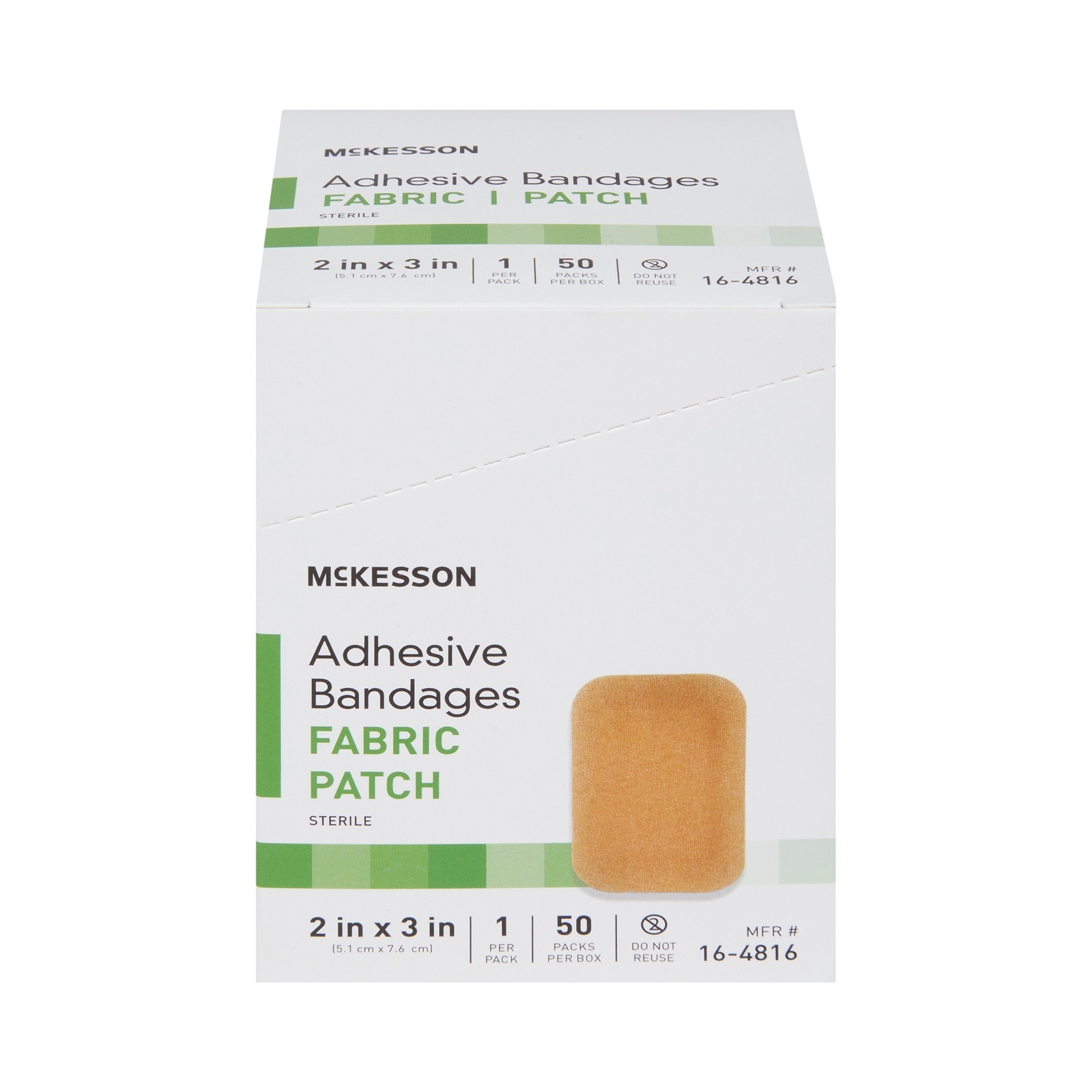 50 McKesson Adhesive Bandages 2" x 3" Fabric Patch Band Aid Strips Tan 16-4816