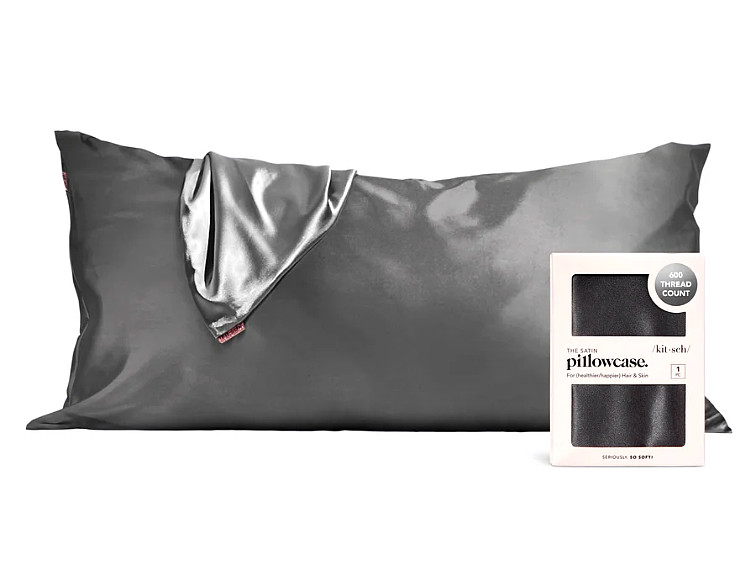 2 Pack Kitsch King Size Satin Pillowcases Classy Charcoal 36" x 19" So Soft