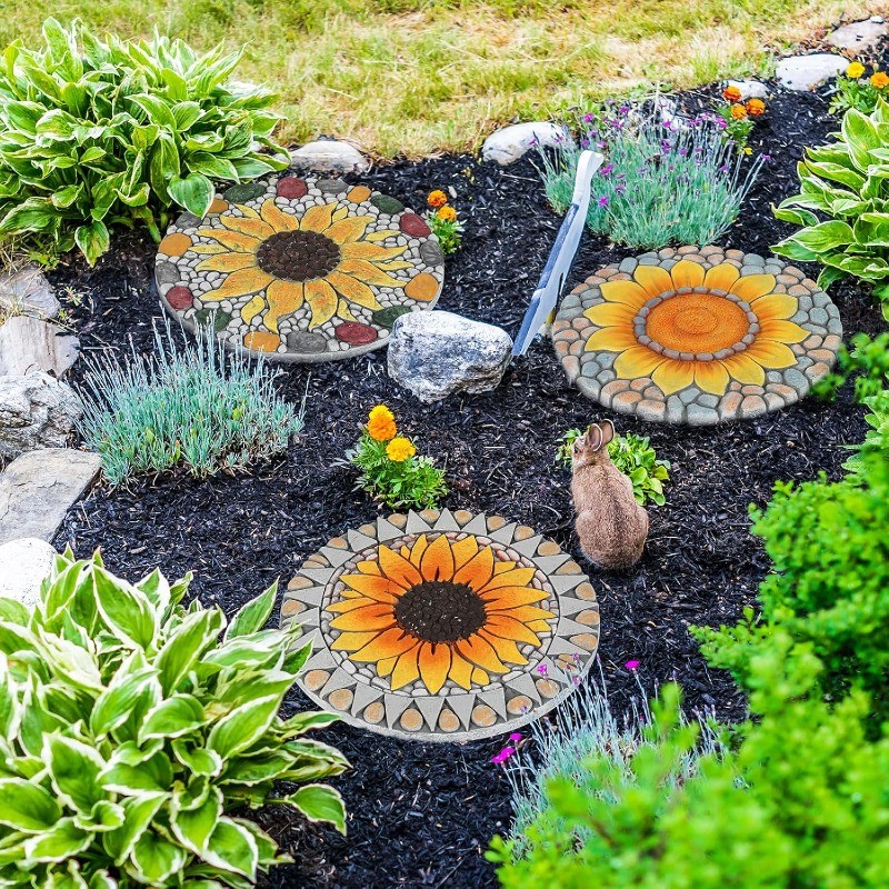 3PCS Sunflower Stepping Stone, 10in Decorative Garden Step Stone for Yard, Patio