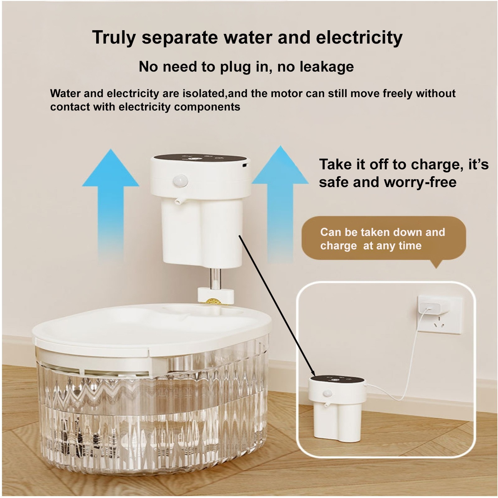 Wireless Cat Water Fountain Cordless Battery Operated Motion Senor Fountain 3.1L