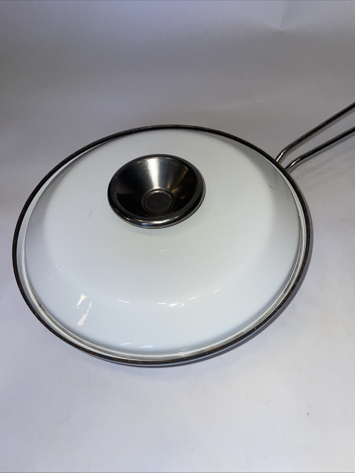Cathrineholm Norway Blue Stripe White 8.5” Wide Enamel Frying Pan Skillet